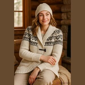 Lole Freddie Riverstone Wool Blend Cardigan with Fair Isle Pattern Size Medium